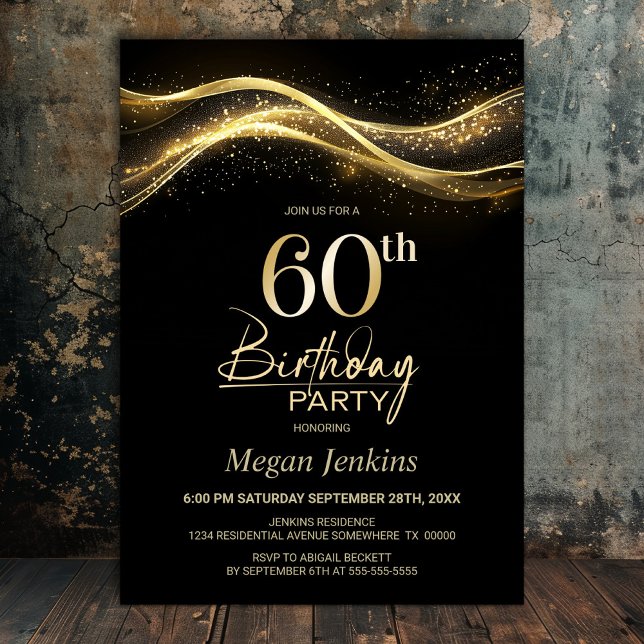 Stylish Black Gold 60th Birthday Party Invitation (Creator Uploaded)