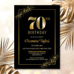 Stylish Black Gold 70th Birthday Party Invitation<br><div class="desc">This stylish black and gold 70th birthday party invitation features a customisable text area that allows you to effortlessly include all the necessary details for your special birthday celebration, including the date, time, venue, and RSVP information. A variety of paper types and corner styles are available for your unique invitations,...</div>