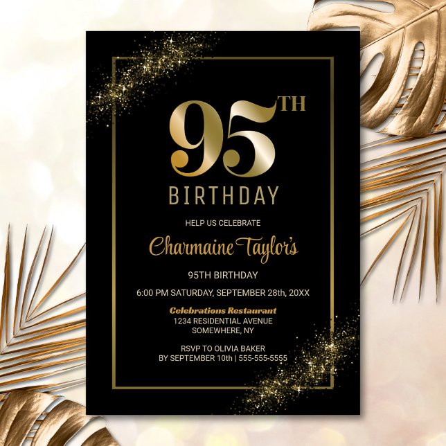 Stylish Black Gold 95th Birthday Party Invitation (Creator Uploaded)