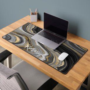 Stylish Black Gold Agate Geode Personalised Desk Mat