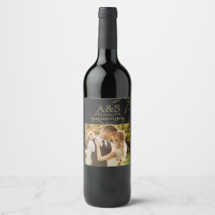 Stylish Black & Gold Anniversary Wine Bottle Label