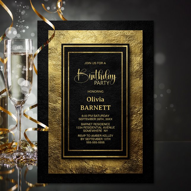 Stylish Black Gold Any Age Birthday Party Invitation (Creator Uploaded)