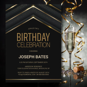 Stylish Black Gold Birthday Party Invitation