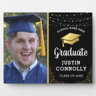 Stylish Black & Gold Class of 2026 Graduate Photo Plaque