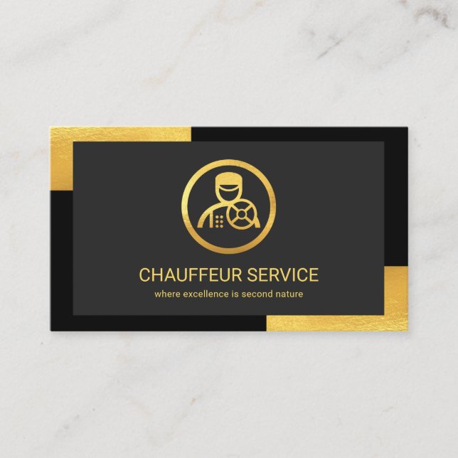 Stylish Black Gold Corners Driving Business Card (Front)