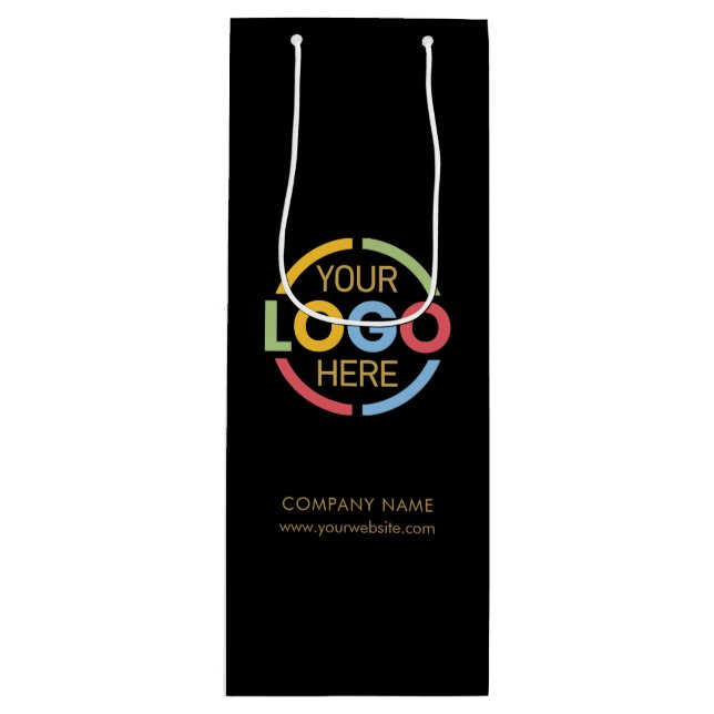 Stylish Black Gold Corporate Company Business Logo Wine Gift Bag (Front)