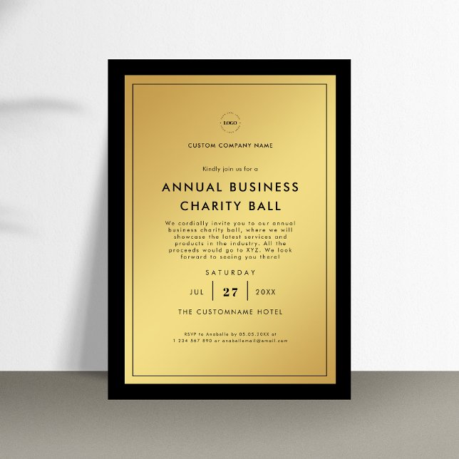 Stylish Black Gold Custom Logo Business Event Gala Invitation (Creator Uploaded)