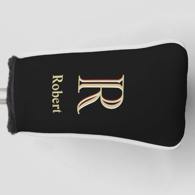 Stylish Black Gold Custom Monogram Name Putter  Golf Head Cover (Front)