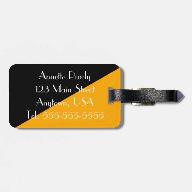 Stylish Black & Gold Designer Luggage Tag (Back Horizontal)