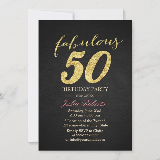 Stylish Black & Gold Fabulous 50 Invitation (Front)