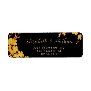 Stylish Black & Gold Flowers Return Address