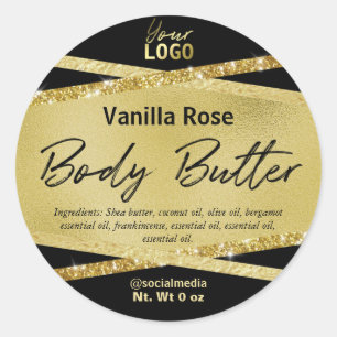 Stylish Black Gold Foil Glitter Body Butter Labels