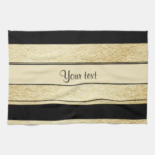 Stylish Black & Gold Foil Stripes Tea Towel