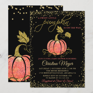 Stylish Black Gold Glitter Pumpkin Baby Shower Invitation