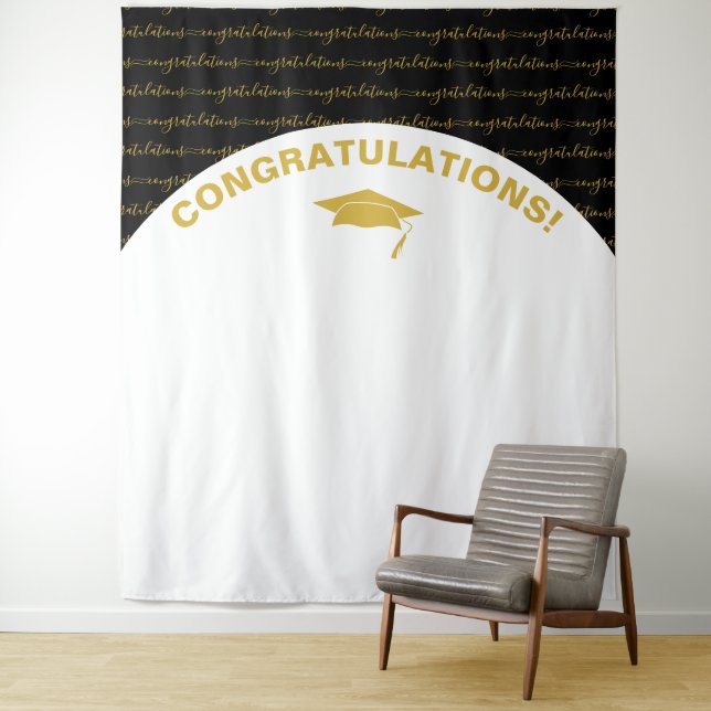 Stylish Black Gold Graduate Tapestry (In Situ)