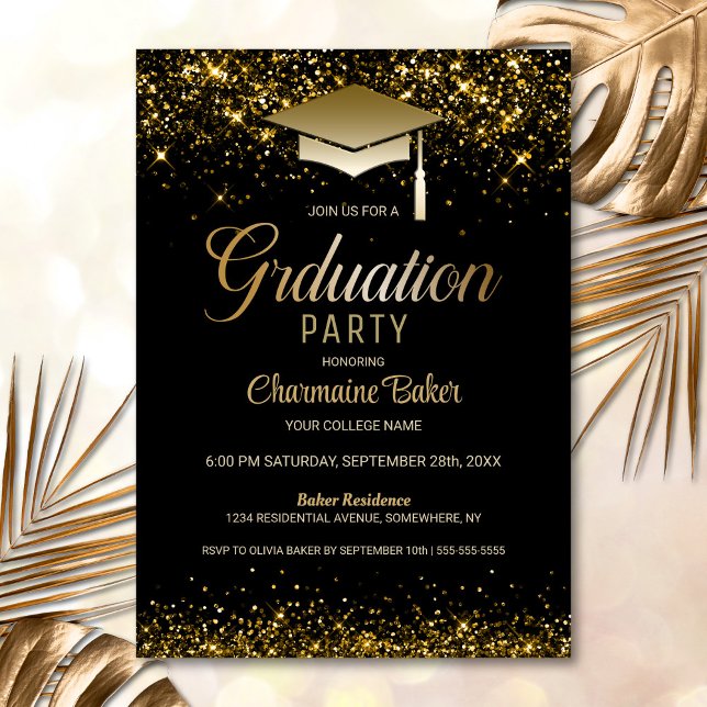 Stylish Black Gold Graduation Party Invitation (Creator Uploaded)