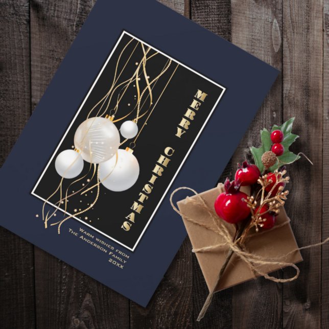 Stylish Black Gold Grey Christmas Baubles Holiday Card (Creator Uploaded)