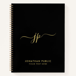 Stylish Black & Gold Handwritten Initial Monogram Notebook