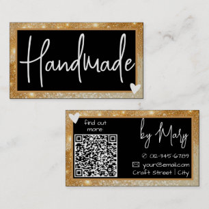 Stylish Black Gold Honey Frame Heart with QR Code Business Card