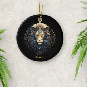 Stylish Black Gold Modern Lion Star Sign Leo Ceramic Tree Decoration