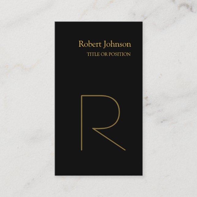 Stylish Black Gold Monogram Business Card (Front)