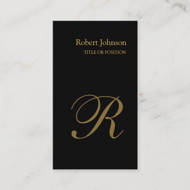 Stylish Black Gold Monogram Business Card (Front)