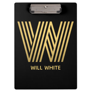 Stylish Black & Gold Monogram Clipboard