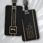 Stylish Black Gold Monogram Golfer Luggage Tag<br><div class="desc">This design features a golfer swinging a club and can be personalised with a name with space for text on the back</div>