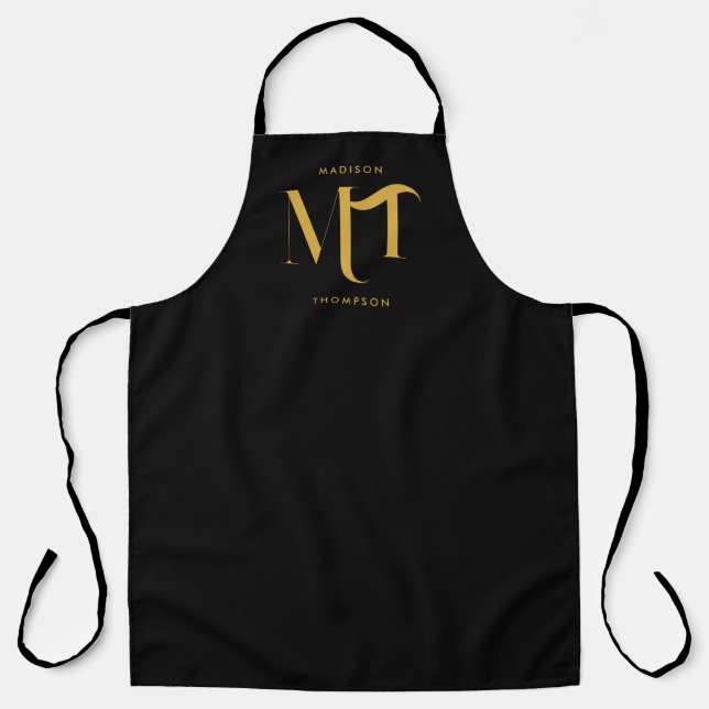 Stylish Black & Gold Monogram Initials Letters  Apron (Front)