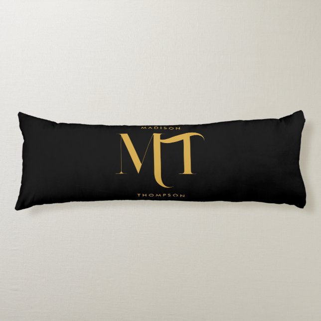 Stylish Black & Gold Monogram Initials Letters   Body Cushion (Front)