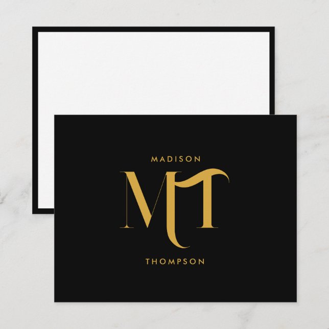 Stylish Black & Gold Monogram Initials Letters  Card (Front/Back)
