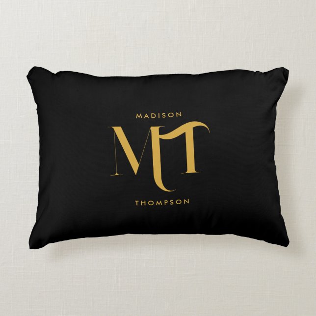 Stylish Black & Gold Monogram Initials Letters  Decorative Cushion (Front)