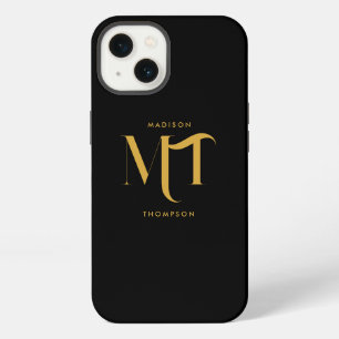 Stylish Black & Gold Monogram Initials Letters iPhone 13 Case