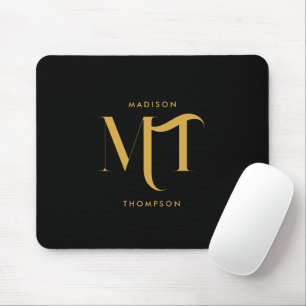 Stylish Black & Gold Monogram Initials Letters Mouse Mat