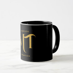 Stylish Black & Gold Monogram Initials Letters Mug