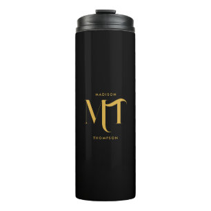 Stylish Black & Gold Monogram Initials Letters Thermal Tumbler