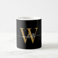 Stylish Black Gold Monogram Name Script Signature