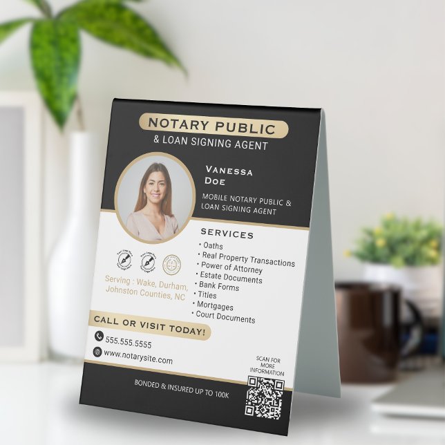 Stylish Black Gold Notary Photo QR Code Marketing (Creator Uploaded)