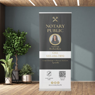 Stylish Black & Gold Notary QR Social Event Retractable Banner