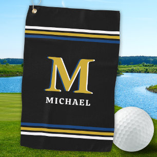 Stylish Black Gold Personalised Golfer Monogram  Golf Towel