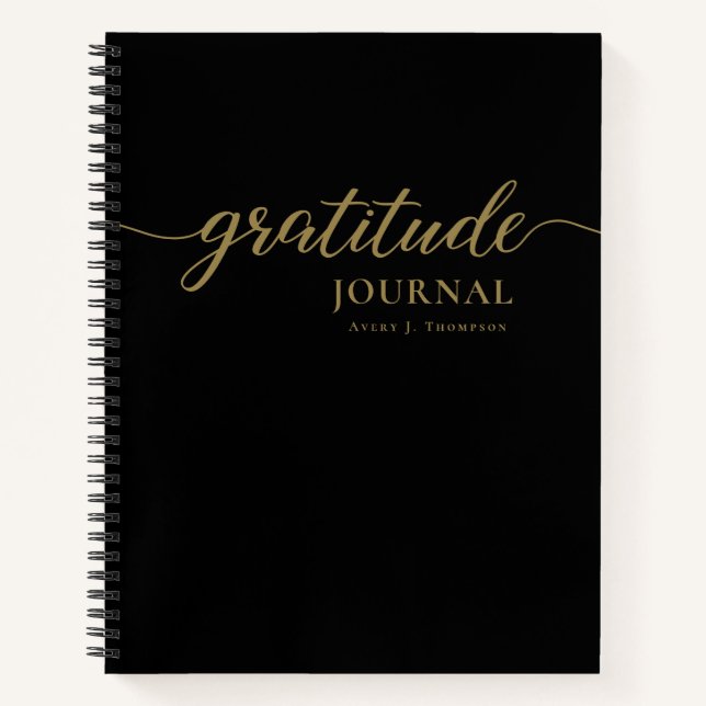 Stylish Black gold Personalised Gratitude Journal (Front)