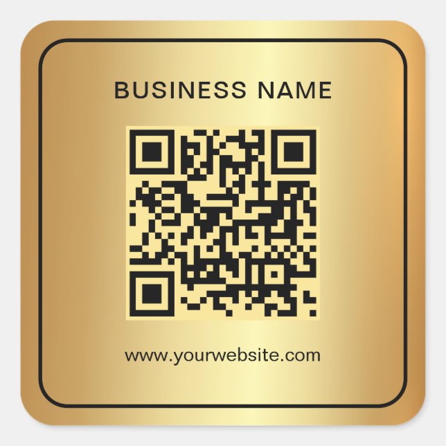 Stylish Black & Gold Scan QR Code Simple Template Square Sticker (Front)