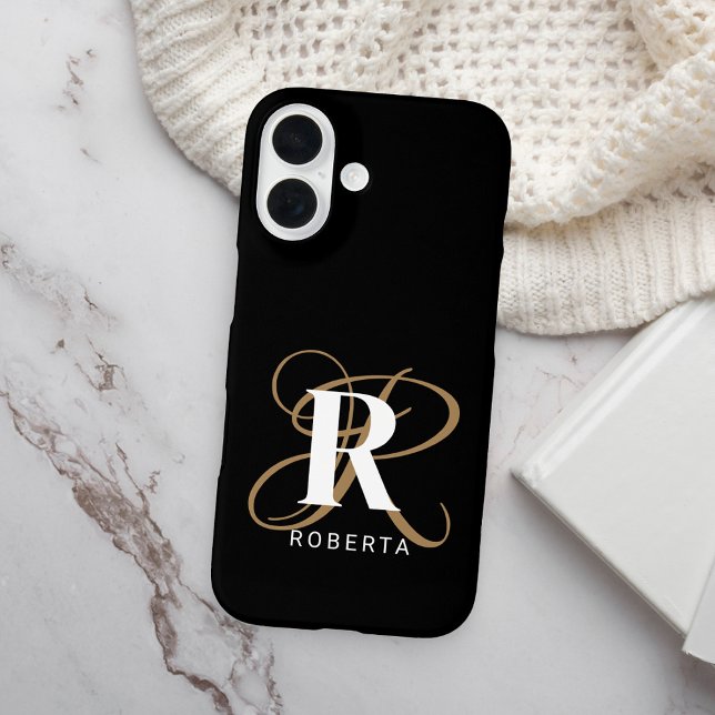 Stylish Black Gold Script Monogram Name Case-Mate iPhone Case (Creator Uploaded)
