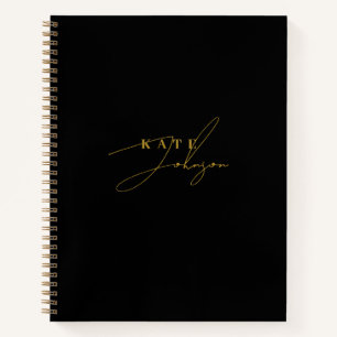 Stylish Black Gold Signature Script Monogram Notebook