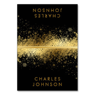 Stylish Black & Gold Snowflakes Place Cards