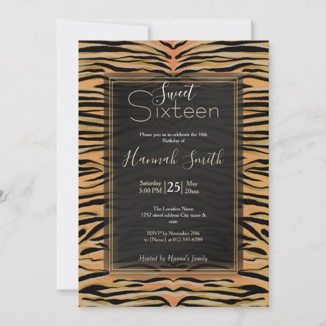 Stylish Black Gold Tiger Animal Print Invitation (Front)