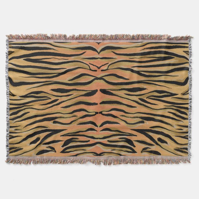 Stylish Black Gold Tiger Animal Print Throw Blanket (Front)