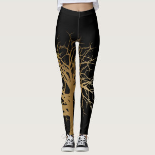 Stylish Black Gold Tree of Life Yoga Leggings