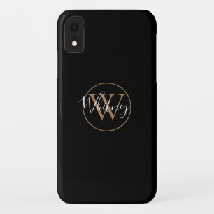 Stylish Black Gold White Script Monogram Name iPhone XR Case