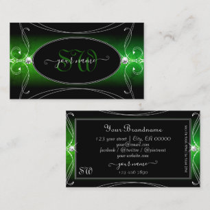 Stylish Black Green Ornate Sparkle Jewels Initials Business Card